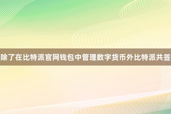 除了在比特派官网钱包中管理数字货币外比特派共签