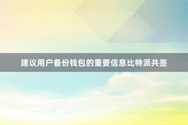 建议用户备份钱包的重要信息比特派共签