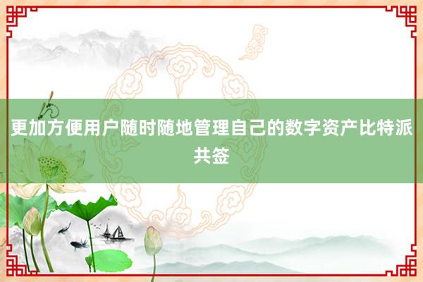 更加方便用户随时随地管理自己的数字资产比特派共签