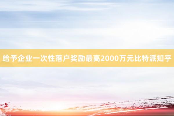 给予企业一次性落户奖励最高2000万元比特派知乎