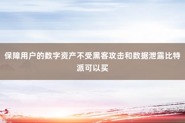 保障用户的数字资产不受黑客攻击和数据泄露比特派可以买